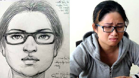 Ảnh phác họa trước đó của cảnh sát và Trâm tại cơ quan công an.
