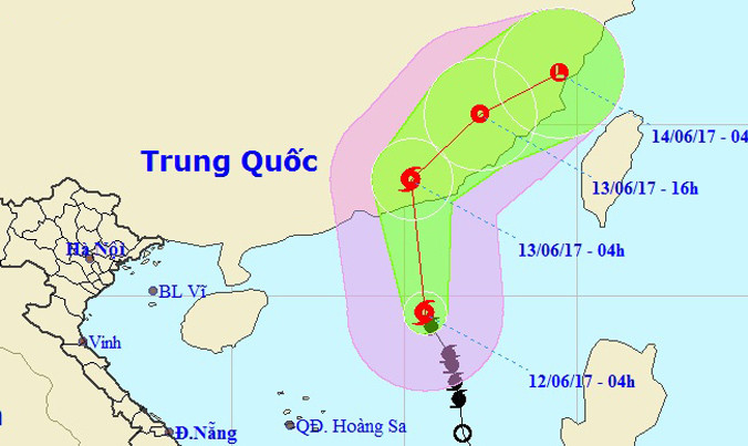 Dự báo đường đi và vị trí của cơn bão số 1. Ảnh: NCHMF.