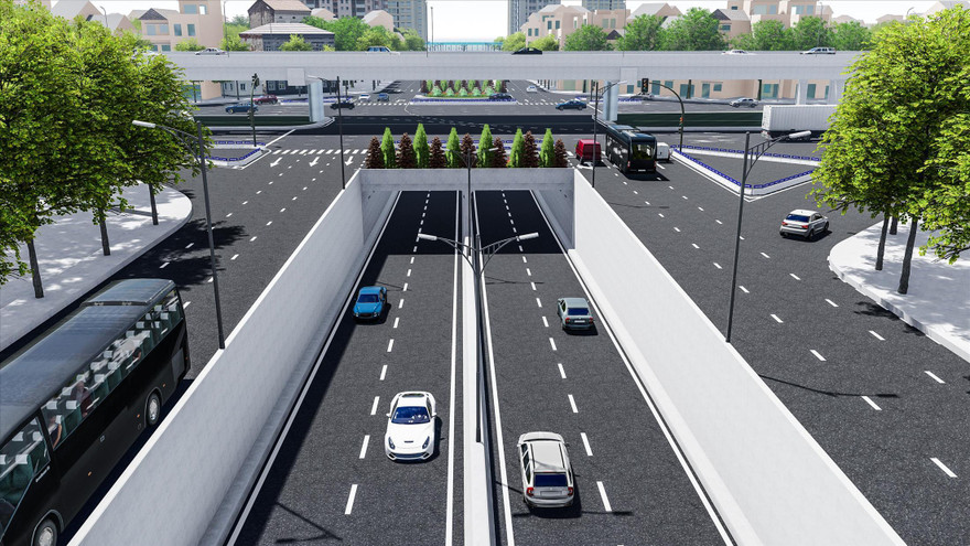 Hầm chui Lê Văn Lương, một trong các công trình công đang thực hiện tại Hà Nội.