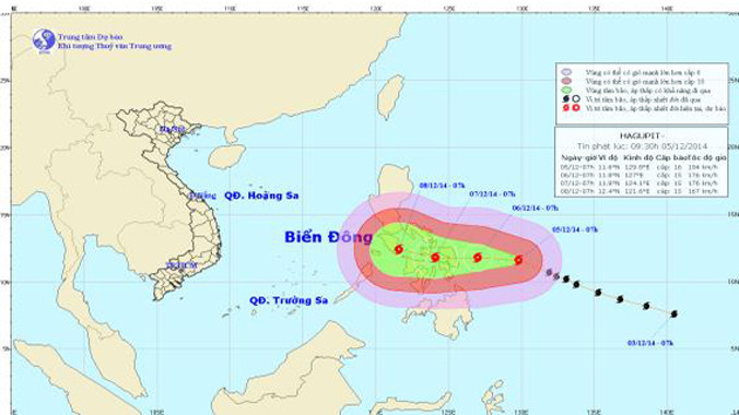 Vị trí và đường đi của cơn bão. Ảnh: Trung tâm Dự báo khí tượng thủy văn TƯ.