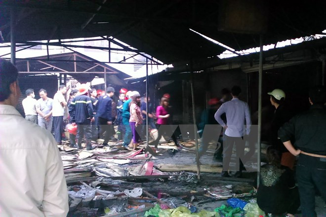  Hiện trường vụ cháy. (Ảnh: Mạnh Tú/TTXVN) 