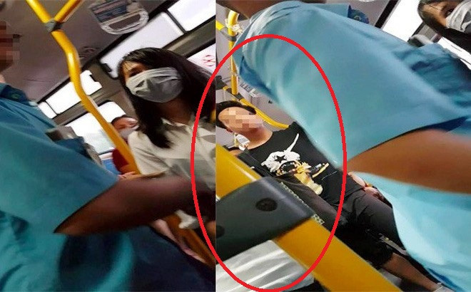 Kẻ biến thái bị phát hiện khi “tự sướng” trên xe buýt số 01 ngày 26/6 (vòng tròn đò). Ảnh: A.T