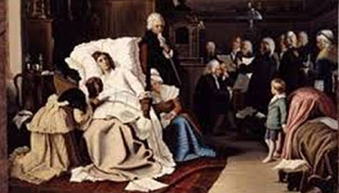 Khoảnh khắc Mozart trút hơi thở cuối cùng (tranh minh họa của tác giả vô danh đầu thế kỷ XIX).