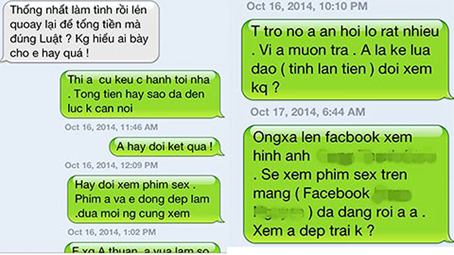 Một số nội dung tin nhắn hiện cơ quan công an đã thu giữ