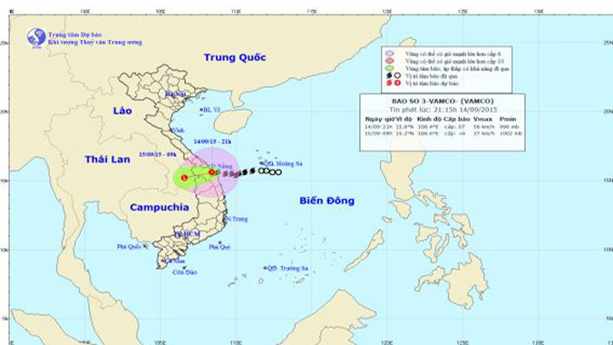 Bão số 3 suy yếu thành áp thấp và tiến sâu vào đất liền. Ảnh Trung tâm dự báo khí tượng Thủy văn Trung ương.