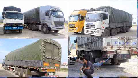 Những chiếc xe "siêu tải" bị lực lượng chức năng phát hiện. 4 chiếc xe đều chở vượt tải trọng cho phép từ 70% - 100%. Đến giờ vẫn chưa hạ tải.