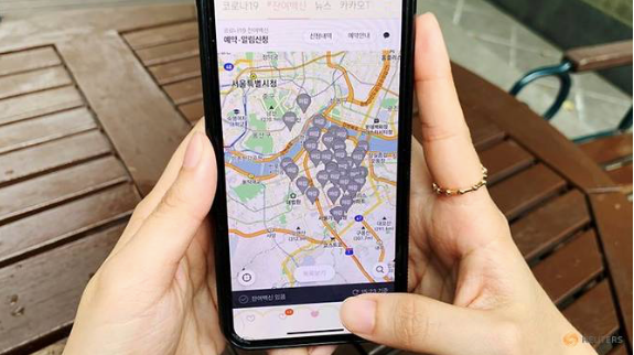 Bản đồ vắc-xin để người dân Hàn Quốc tìm xem còn liều vắc-xin nào sẵn có hay không. (Ảnh: Reuters) 