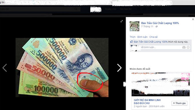 Tiền giả được đối tượng rao bán công khai trên mạng xã hội. Ảnh: Dân Trí.