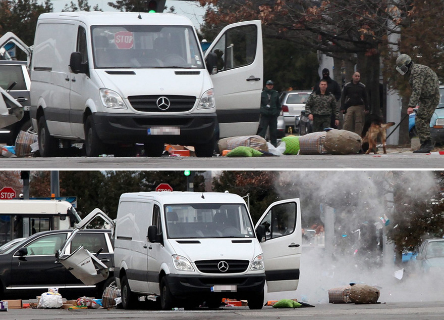 Chiếc ô tô bán tải màu trắng tại hiện trường 