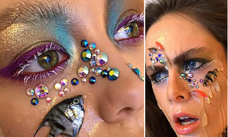 Hãi hùng thiếu nữ dùng... cá chết để trang điểm