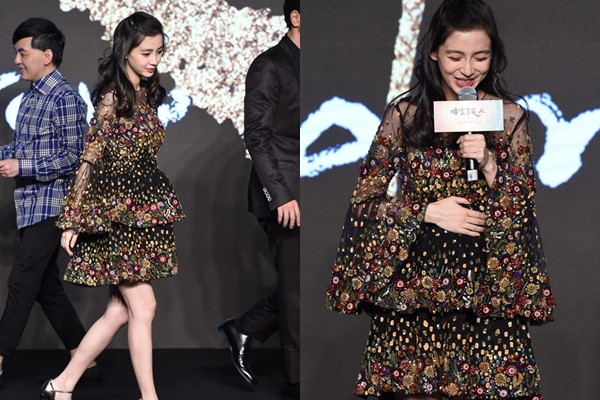 Angelababy mặc váy rộng che bụng bầu lùm xùm