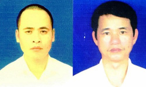 Trần Đức Thông (ảnh phải) và Lê Quang Dũng ra đầu thú