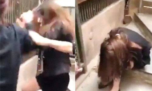 Hình ảnh cô gái bị nắm tóc, đấm đá vào mặt. Ảnh: Cắt từ video