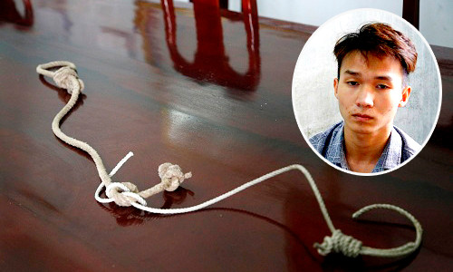 Sợi dây thừng Dũng dùng để gây án và nghi can. Dũng. Ảnh: Công an cung cấp