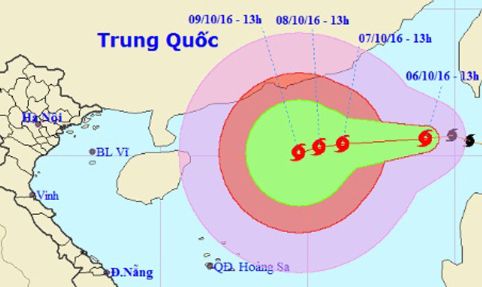 Vị trí và dự báo đường đi của cơn bão số 6. Nguồn: Trung tâm dự báo khí tượng thủy văn Trung ương.