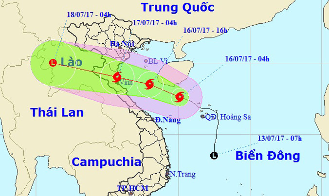 Dự báo đường đi và vị trí của cơn bão số 2. Ảnh: NCHMF.