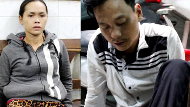 Nguyễn Hoàng Phi và Nguyễn Thị Thu Yến tại cơ quan công an 