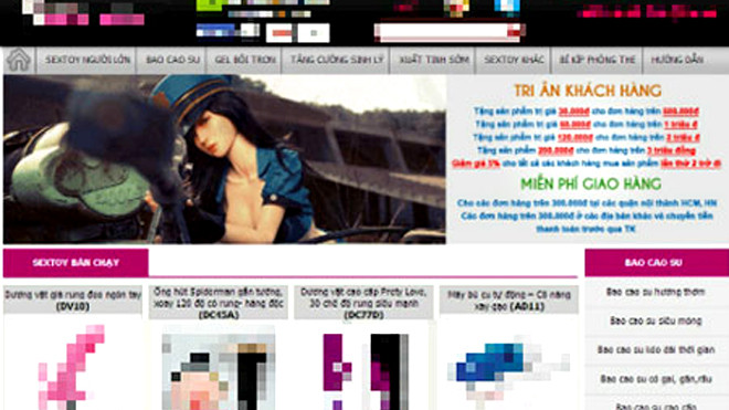 Hình ảnh quảng cáo trên Web buôn bán đồ chơi tình dục lậu vừa bị cơ quan chức năng bắt giữ