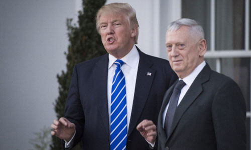 Tổng thống Mỹ Donald Trump, trái, và Bộ trưởng Quốc phòng James Mattis. Ảnh: Washington Post.
