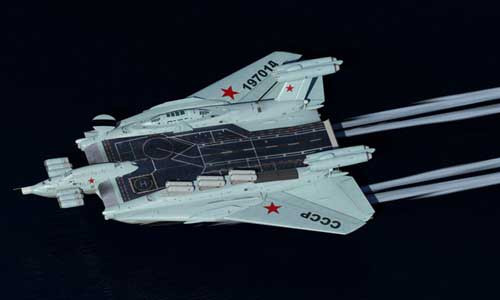 Mô hình tàu sân bay Smelost lúc cụp cánh. Đồ họa: Scrapzion.