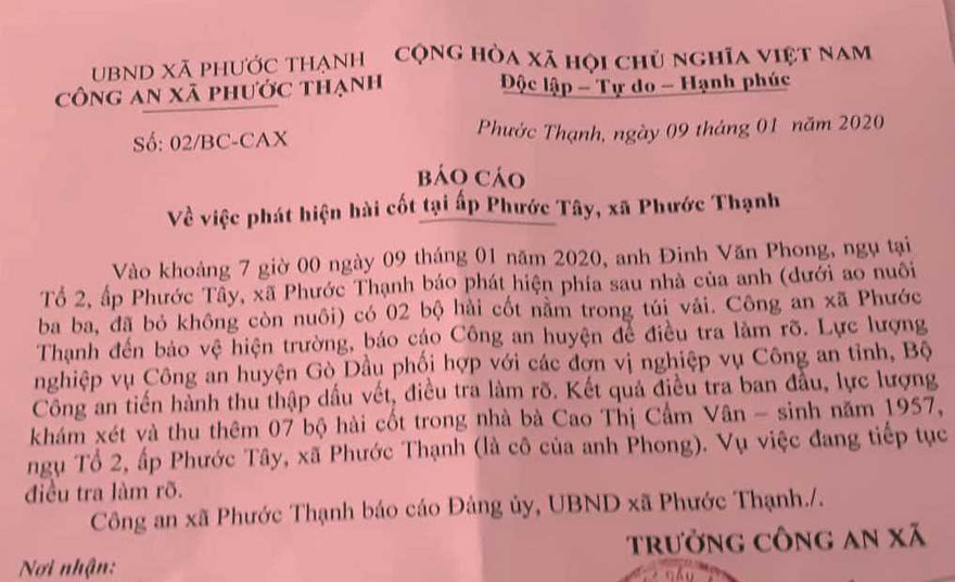 Công an địa phương vừa có báo cáo vụ việc. ảnh: Tân Châu