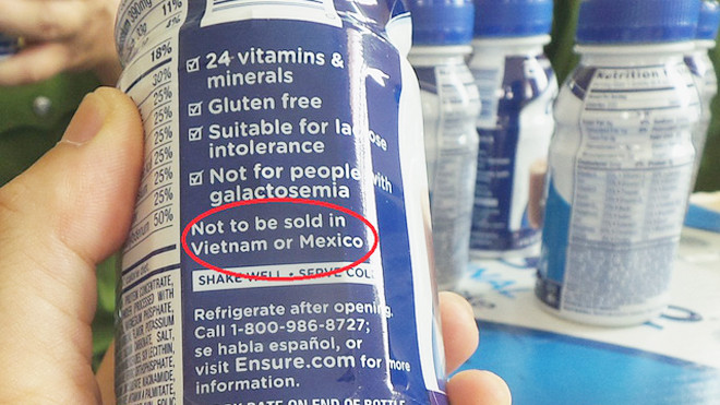 Mặt hàng sữa Ensure có dãn mác cấm bán ở Việt Nam