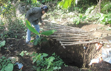 Một hầm khai thác vàng trái phép giữa rừng cấm. Ảnh: Tiến Dũng.