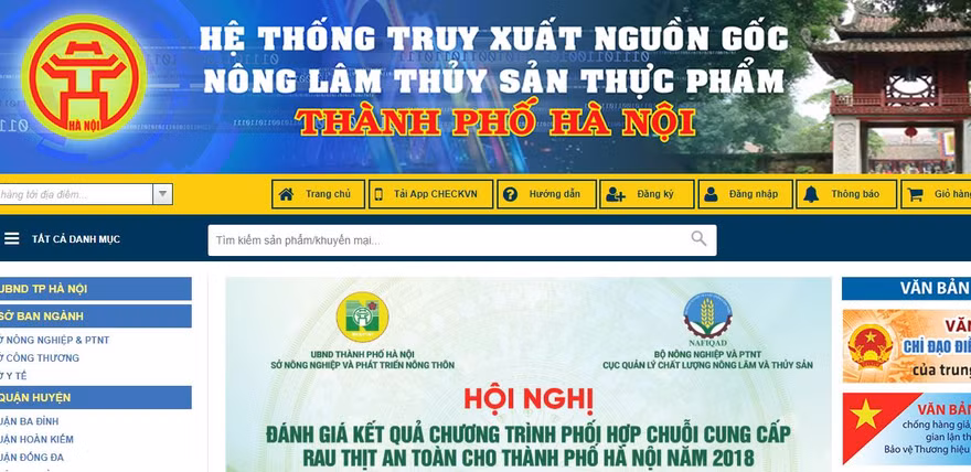 Hệ thống truy xuất nguồn gốc nông sản của Hà Nội. Ảnh chụp màn hình.