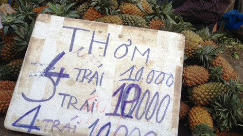 Thơm được mùa nhưng sức tiêu thụ giảm khiến rớt giá mạnh. Ảnh: Hồng Châu.