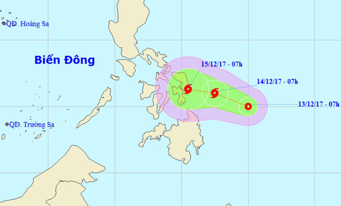 Vị trí và hướng di chuyển của áp thấp nhiệt đới. Ảnh: NCHMF.