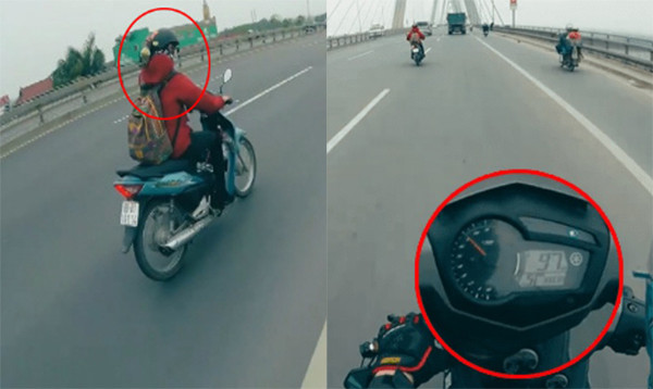 Thanh niên phóng Exciter 100 km/h không đuổi kịp cô gái đi Wave. Ảnh cắt từ video.