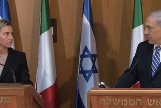 Thủ tướng Israel Benjamin Netanyahu và quan chức phụ trách đối ngoại châu Âu Federica Mogherini tại cuộc họp ở Brussels. Ảnh: EIPA.