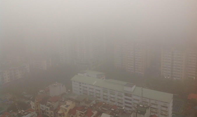 Một góc trường Amsterdam mờ ảo trong sương mù.