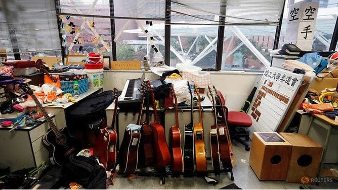 Một góc trong ĐH Bách khoa Hong Kong sau cuộc vây giáp. (Ảnh: Reuters)