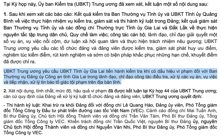 Nội dung đăng tải trên Trang thông tin điện tử Uỷ ban Kiểm tra Trung ương
