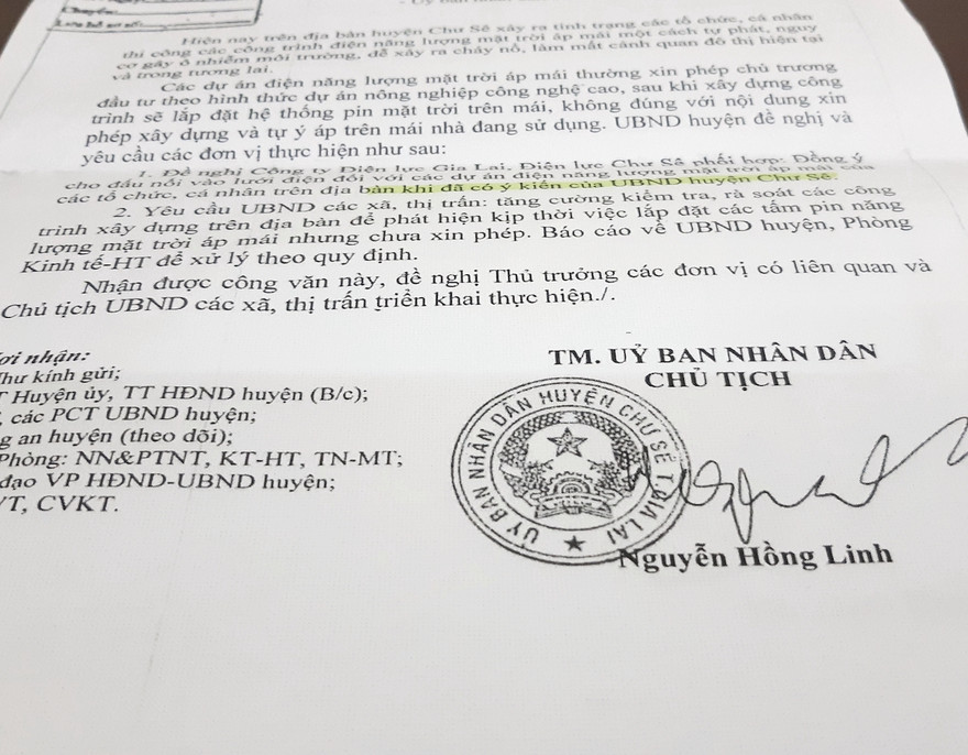 Công văn của ông Nguyễn Hồng Linh ký