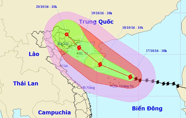 Vị trí và dự báo đường đi của cơn bão số 7. Nguồn: Trung tâm dự báo khí tượng thủy văn Trung ương.