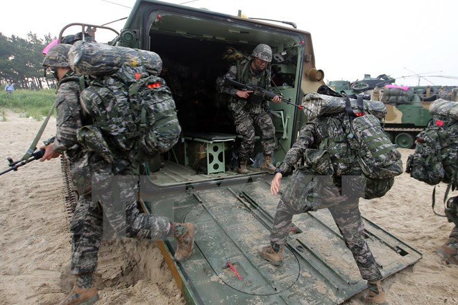 Binh sỹ Hàn Quốc trong một cuộc tập trận. (Nguồn: Yonhap/TTXVN)