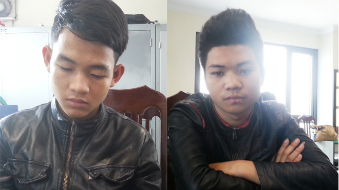 Đức Anh (trá) và Thế Dũng tại cơ quan điều tra