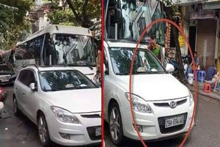 Hình ảnh chiếc xe ô tô gây cản trở giao thông trên phố được chia sẻ.