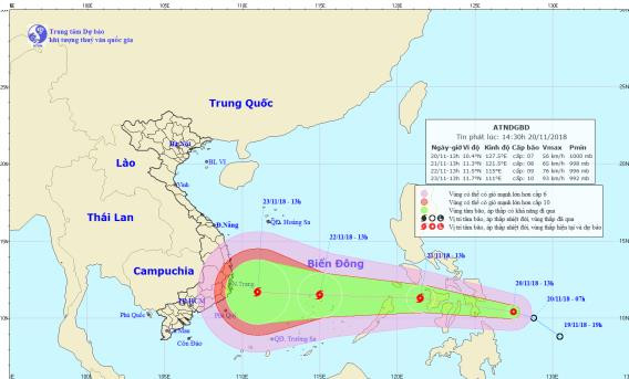 Đường đi của bão. Ảnh: TTDBKTTVQG