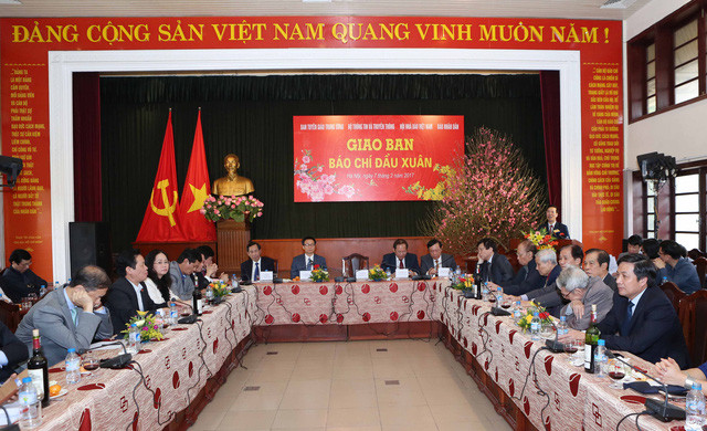 Quang cảnh buổi giao ban báo chí đầu xuân.