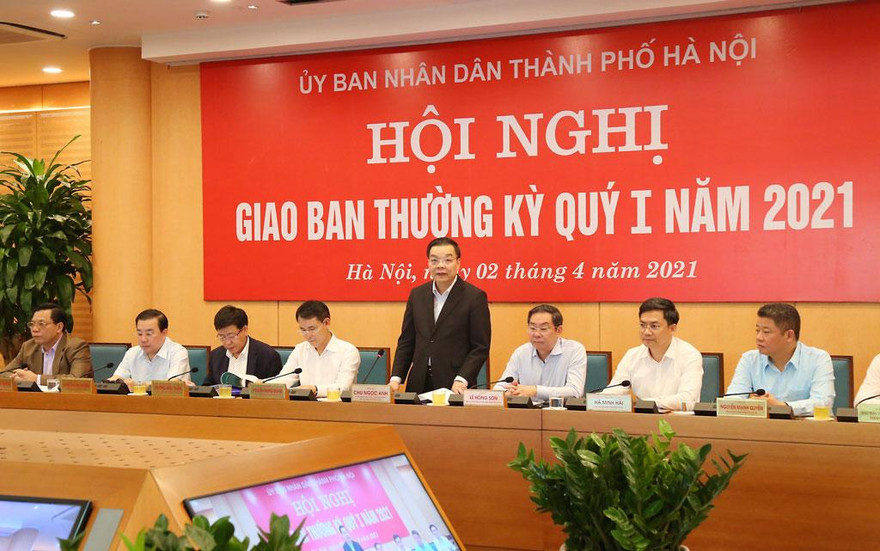 Chủ tịch UBND thành phố Hà Nội Chu Ngọc Anh phát biểu tại hội nghị
