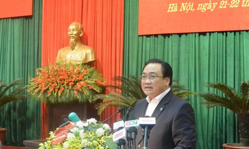 Bí thư Thành ủy Hà Nội Hoàng Trung Hải phát biểu tại Hội nghị.