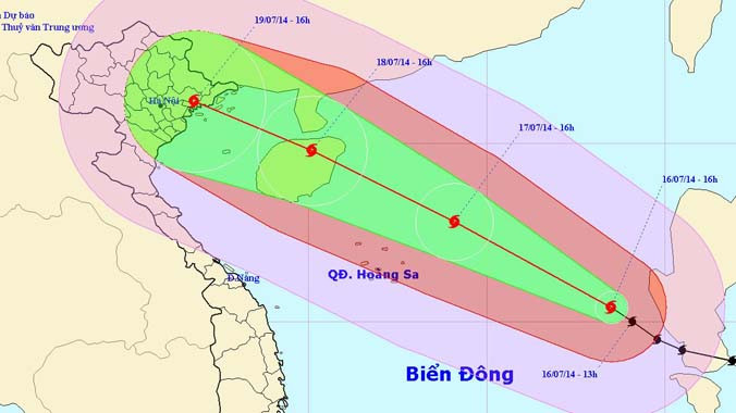Dự kiến đường đi của bão số 2 (nguồn: Trung tâm Dự báo khí tượng Thủy văn T.Ư)