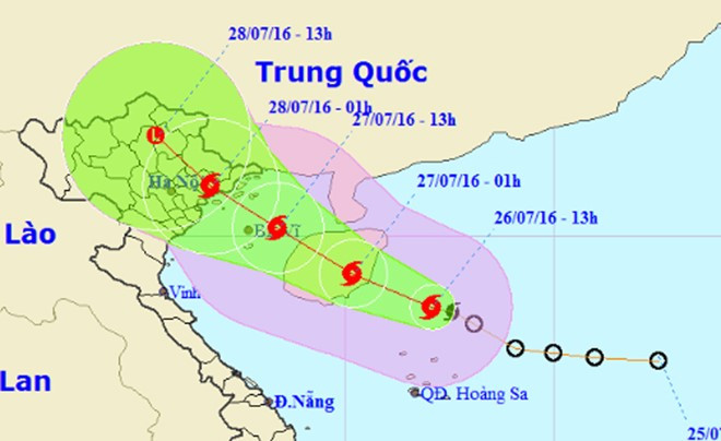 Hướng đi của cơn bão số 1.Nguồn: NCHMF. 