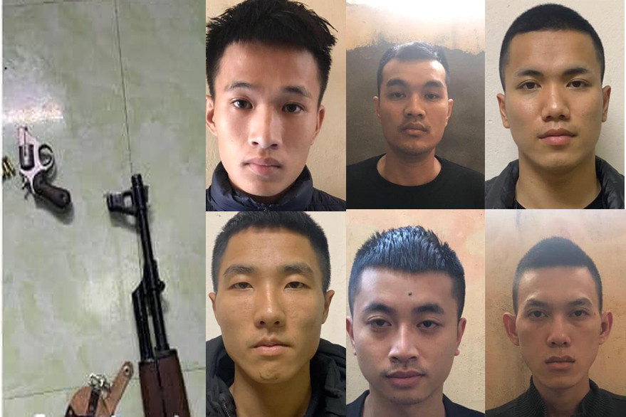 Các đối tượng và súng bị cơ quan công an thu giữ. Ảnh cơ quan công an cung cấp