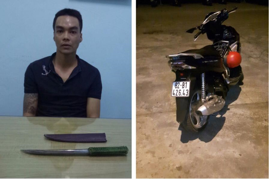 Nghi phạm và tang vật (Ảnh: H. Hoàng)