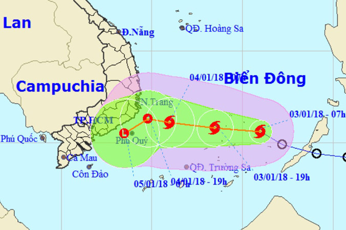 Vị trí và hướng di chuyển của cơn bão số 1. Ảnh: NCHMF.