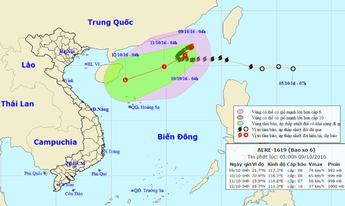 Bão số 6 có khả năng đổi hướng, giật cấp 10-11